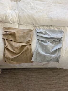 Ribbed Draped strapless top Gold and Gray/Silver